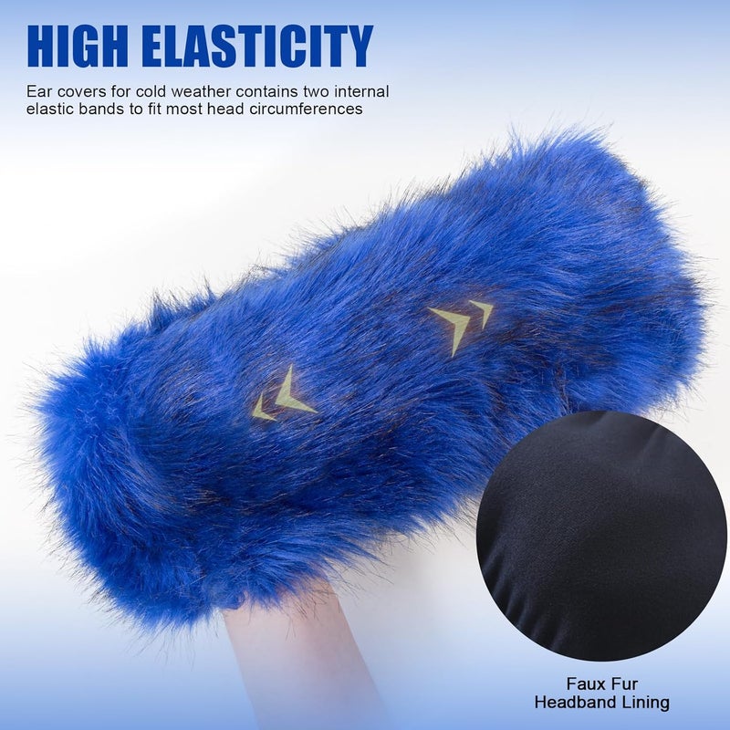 RANOME Faux Fur Headband for Women Elastic Fuzzy Thick Earmuffs Winter Headwrap Ear Muffs Furry Ear Warmers Cold Weather (Royal Blue) - Image 3
